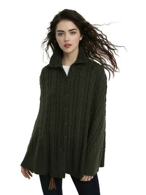 Hot Topic X Outlander Green Cable Knit Sweater Cape Claire Fraser Cosplay Shawl